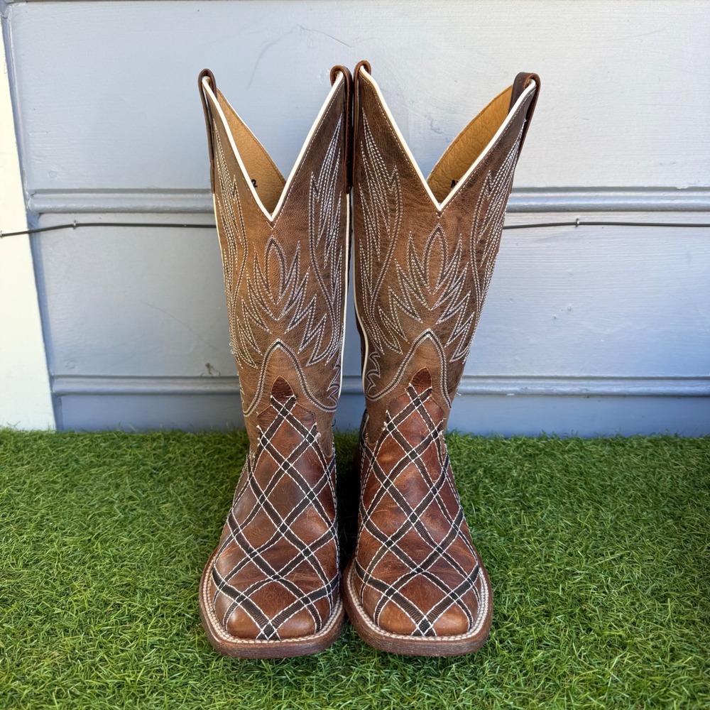 Macie Bean Chocolate Diamond Stitch Embroidery Square Cowboy Boots Womens 6.5 M